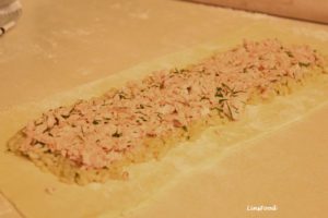 Coulibiac second layer of flaked salmon