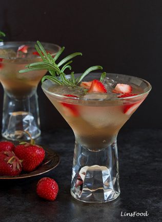 Rhubarb and Strawberry Vodka cocktail, dark background