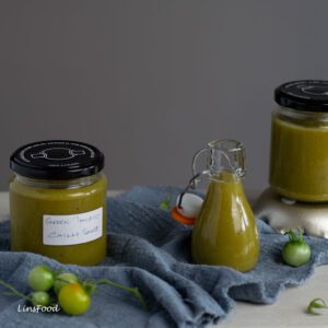 green tomato hot sauce in jars