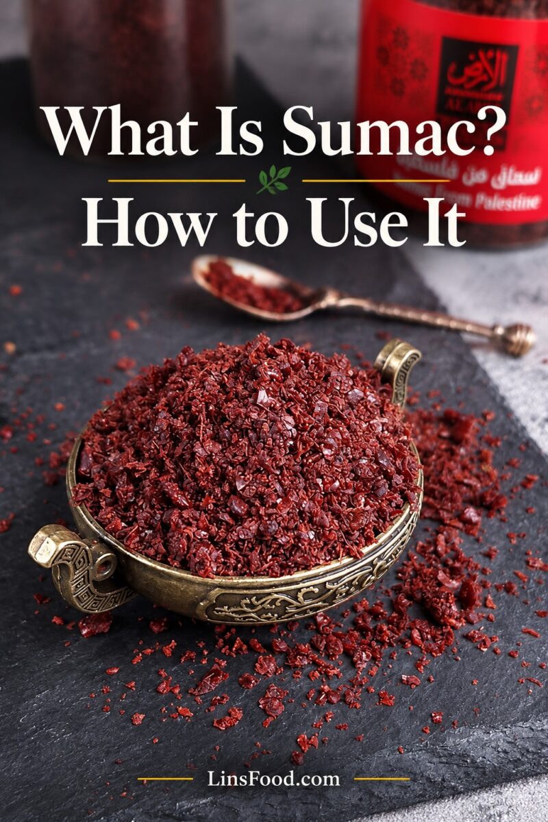 Pinterest graphic showing ground Palestinian sumac with the words What Is Sumac? How to Use It